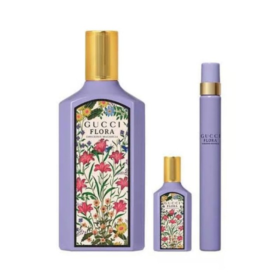 Gucci Flora Gorgeous Magnolia Woman's Gift Set: 100ml EDP Spray + Mini 10ml EDP Spray + Mini Pen 5ml EDP Spray - HARD BOX