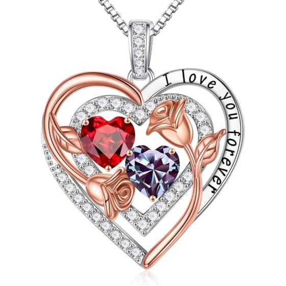 Iefil Birthstone Necklace for Women - Sterling Silver Birthstone Necklace Anniversary Birthday Gifts for Her Wife Mom Daughter