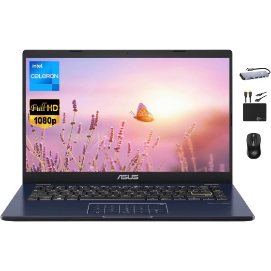 ASUS Vivobook Ultrathin Go Laptop 2024Newest, 14'' FHD Display, Dual-Core Intel Celeron N4500 (Upto 2.80GHz), 4GB RAM, 128GB (64GB eMMC+64GB SD), Webcam, Long Battery, Windows 11S +MarxsolAccessory