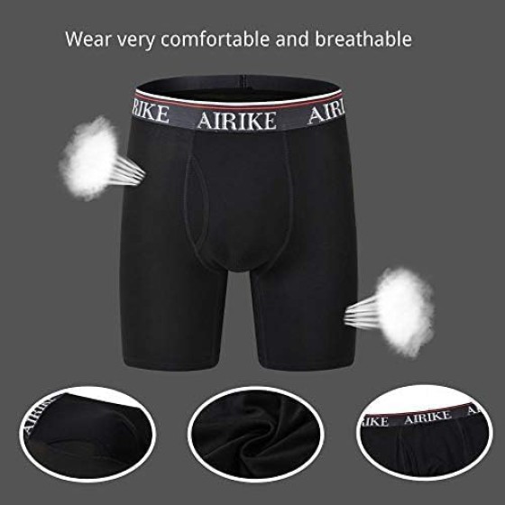 AIRIKE Boxer Briefs Men Pack Long Leg Soft Black Underwear Big Size and Tall Underpants