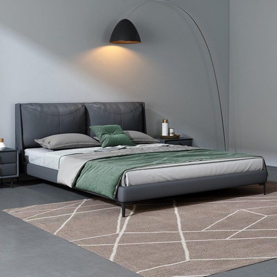 OUDINI Modern Light Luxury Leather Bed Double Bed Leather Bed Frame Queen Strong Wood Slats Support Modern Storage Platform Bed Frame