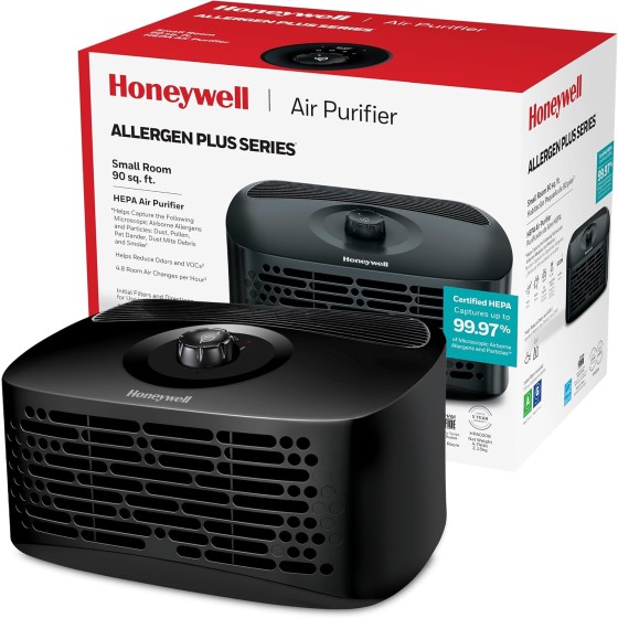 Honeywell HEPA Air Purifier for Home, 450 Ft² in 1 hour, Reduces Dust, Pollen, Pet Dander, Odors, Smoke, Compact Allergen Reducer, Black, HPA020